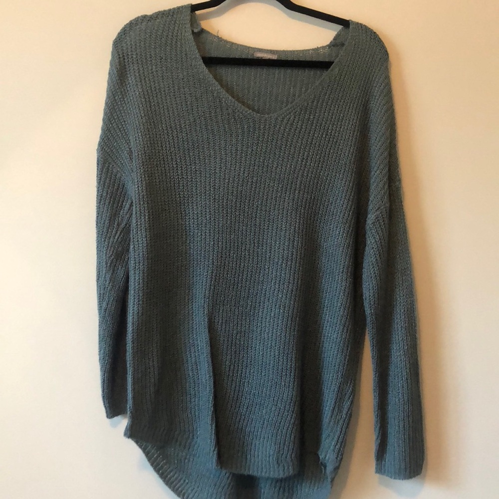 Oversized slouchy blue v-neck sweater